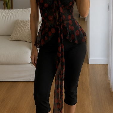 Chiffon Top mit Kirschmuster