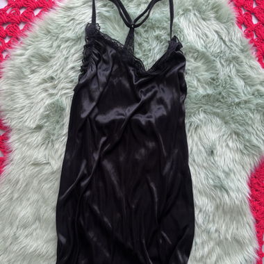 Black satin camisole with lace