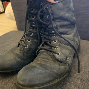 Bottes en cuir noir/vert foncé