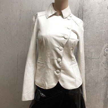 Cream Leather Blazer – Asymmetric Button Closure