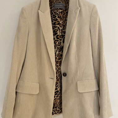 Blazer di velluto a coste beige con fodera leopardata