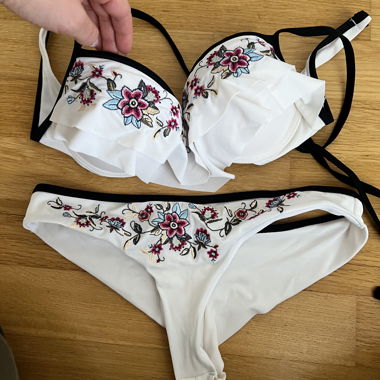 White bikini with floral pattern