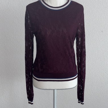 Maglia maniche lunghe in pizzo bordeaux