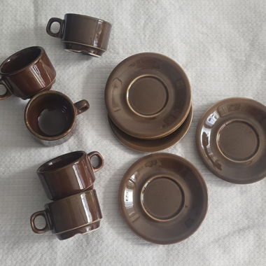 Servizio da caffè marrone per 5 tazzine e piattini