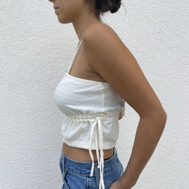 Crop-top côtelé blanc