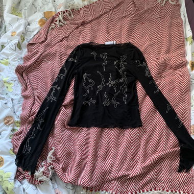 weekday black mesh top with flared sleeves 
