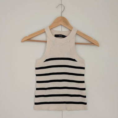 Ribbed striped tank top ecru and black