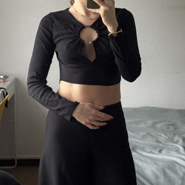 Top in lino a maniche lunghe