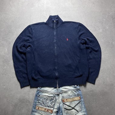 Vintage Ralph Lauren Knit Zip Sweater Navy XXL