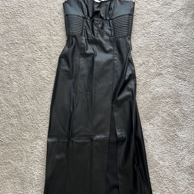 Long faux-leather style dress with slit black Zara 