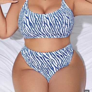 Completo bikini zebra blu e bianco