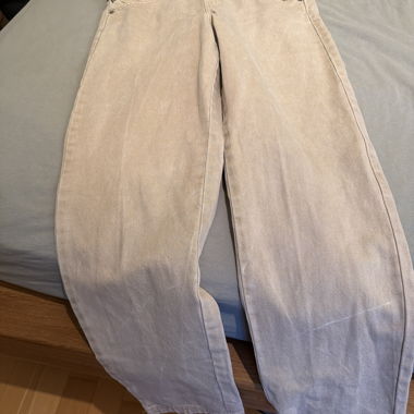 Beige Denim Dungarees Pants