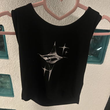 Black Graphic Top with Star Print – Y2K / Alt