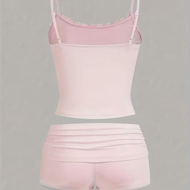 Rosa Spitzen-Shorty Pyjama-Set