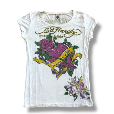 Ed Hardy "Kiss Love" vintage rhinestones shirt