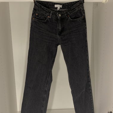 Black low rise straight-leg jeans