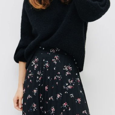 Black Pleated Skirt with Floral Print
