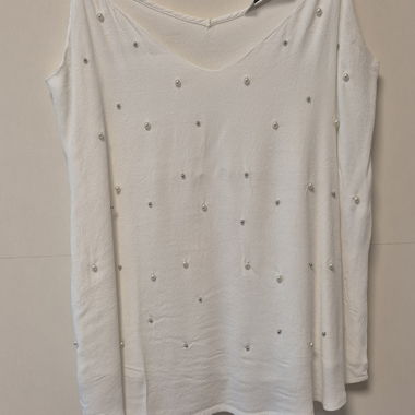 Stradivarius - top bianco con perle