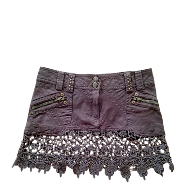 Low-Rise Mini Skirt with Crochet Lace Hem