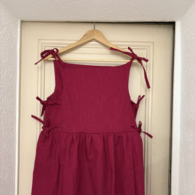 Handmade linen cherry red bow dress