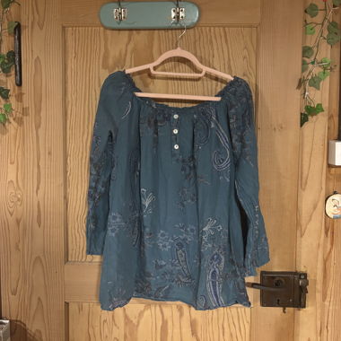 Blusa maniche lunghe paisley turchese