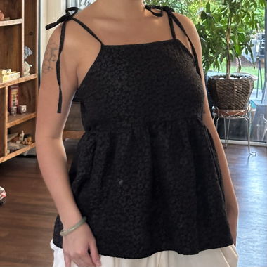 japanese vintage: black texture floral camisole