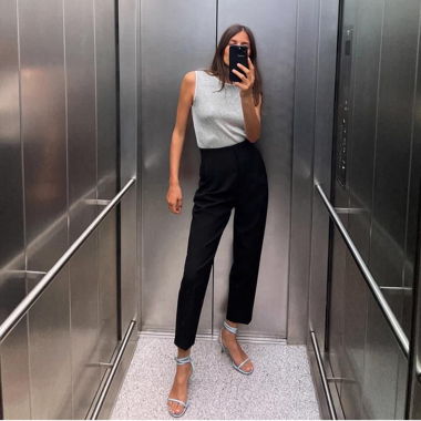 Zara Black pantaloni a vita alta a gamba dritta
