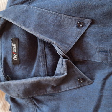 Dark blue long-sleeve linen shirt