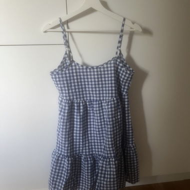Robe à bretelles à carreaux bleu et blanc non portée taille M