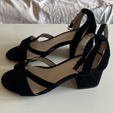 Black suede bloc heels