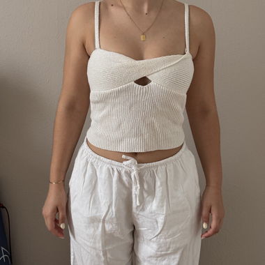 ZARA Ribbed Knit Top in Cream