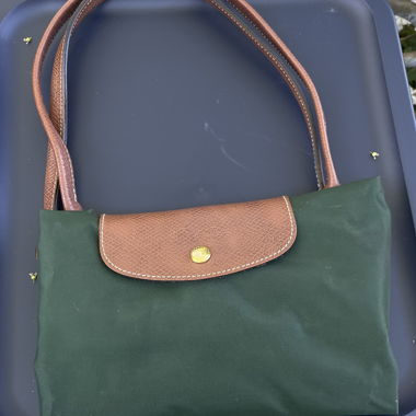 Grüne Longchamp Tasche (gross mit langen Trägern)