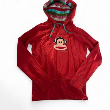 Vintage Paul Frank Felpa con Cappuccio Rossa Fodera a Righe (S/M)