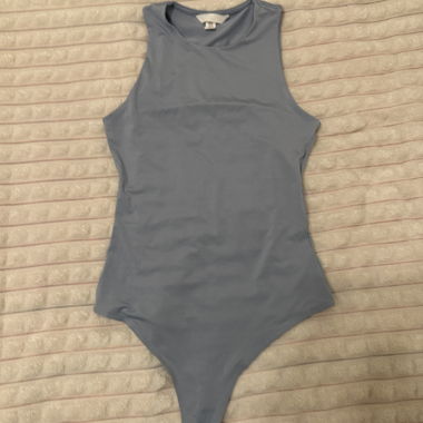 Light blue sleeveless bodysuit 