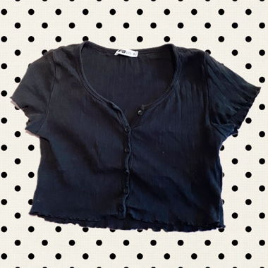 black button front crop top