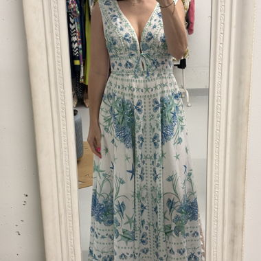 Hemithea Maxi dress white turquoise Greek L elegant