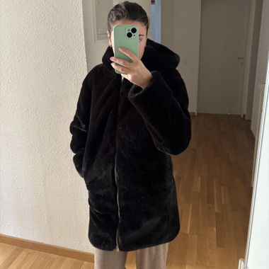Mango black faux fur hooded