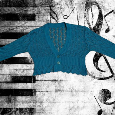 Cardigan corto in uncinetto blu petrolio con bottoni