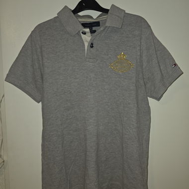 Tommy Hilfiger Slim-Fit Polo Grau M Gold Logo 2009