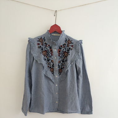 Hemd mit Stickerei von Zara XS Baumwolle 