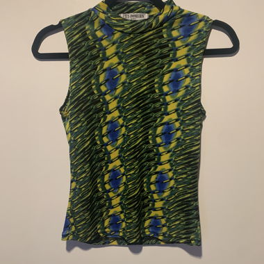 Vintage Y2K Mesh Top with Abstract Print