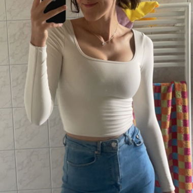 Cream square neck long sleeve top 