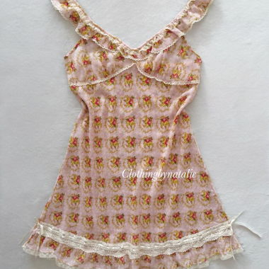 Vestito slip in pizzo floreale rosa taglia S