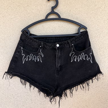 Black Flare Denim Shorts