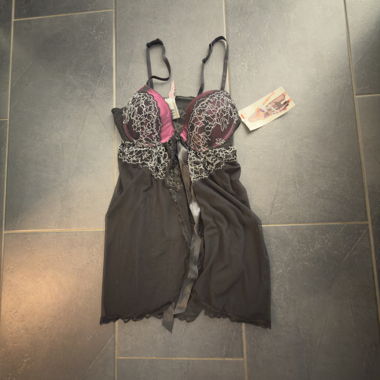 Damen Negligee schwarz/pink