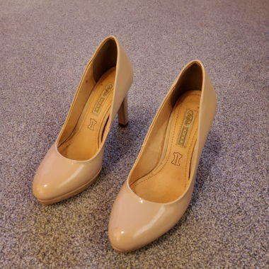 Beige Patent Leather Buffalo Pumps