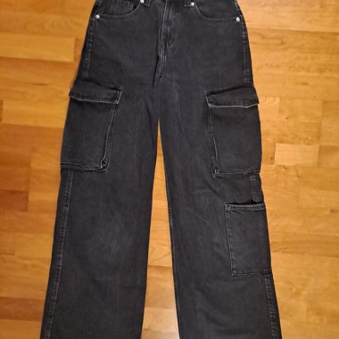 Jeans cargo neri a vita alta XS