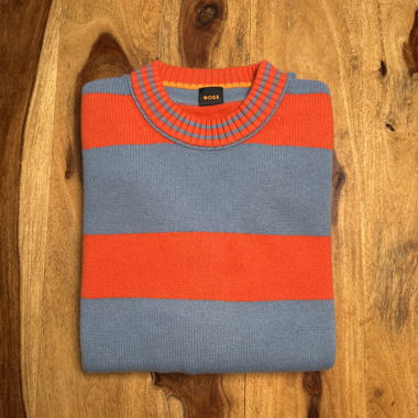 Maglione in lana a righe blu/arancione di Boss