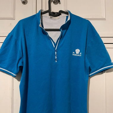 Polo Versace bleu turquoise taille M