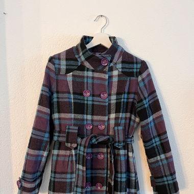 Mantel violett blau kariert 